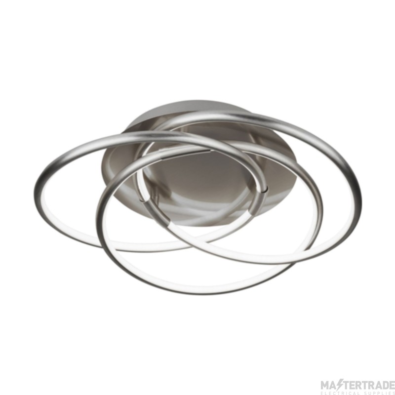Searchlight Magic 3 Light Flush Round Ceiling In Satin Silver Width: 480mm