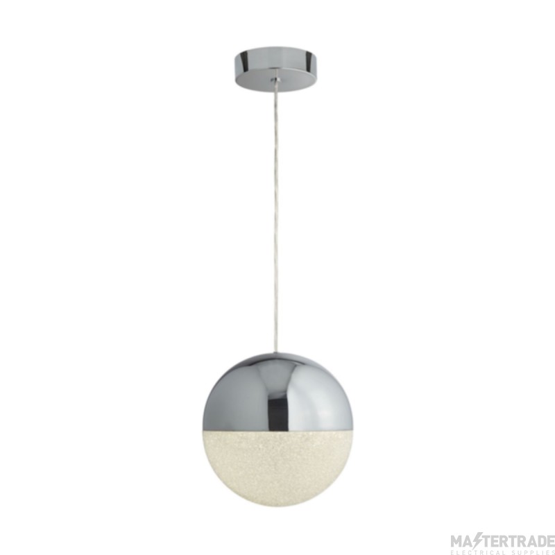Searchlight Marbles One Light Ceiling Pendant In Chrome With Crushed Ice Glass
