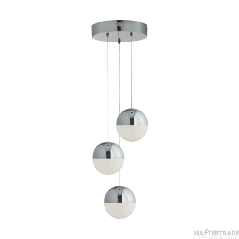 Searchlight Marbles 3 Light Ceiling Cluster Pendant In Chrome And Crushed Ice