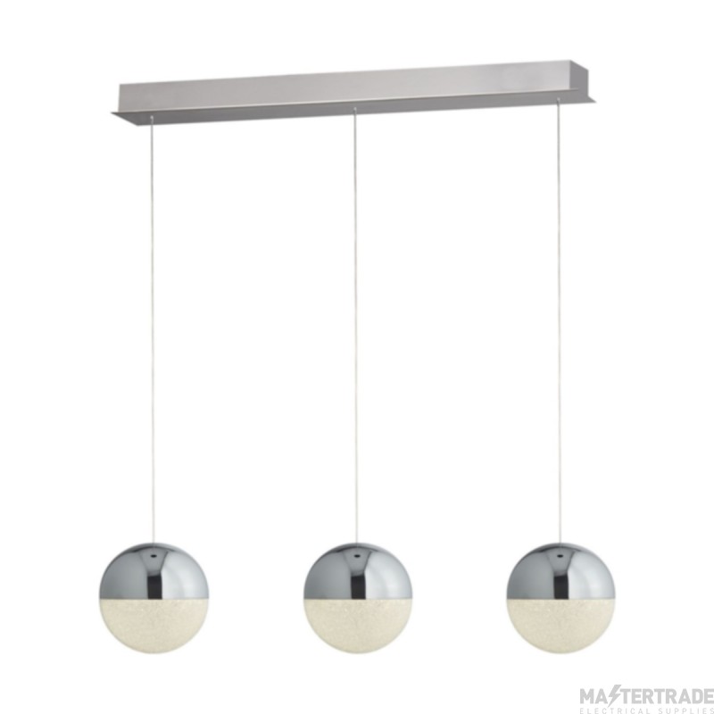Searchlight Marbles 3 Light Linear Pendant In Chrome And Crushed Ice