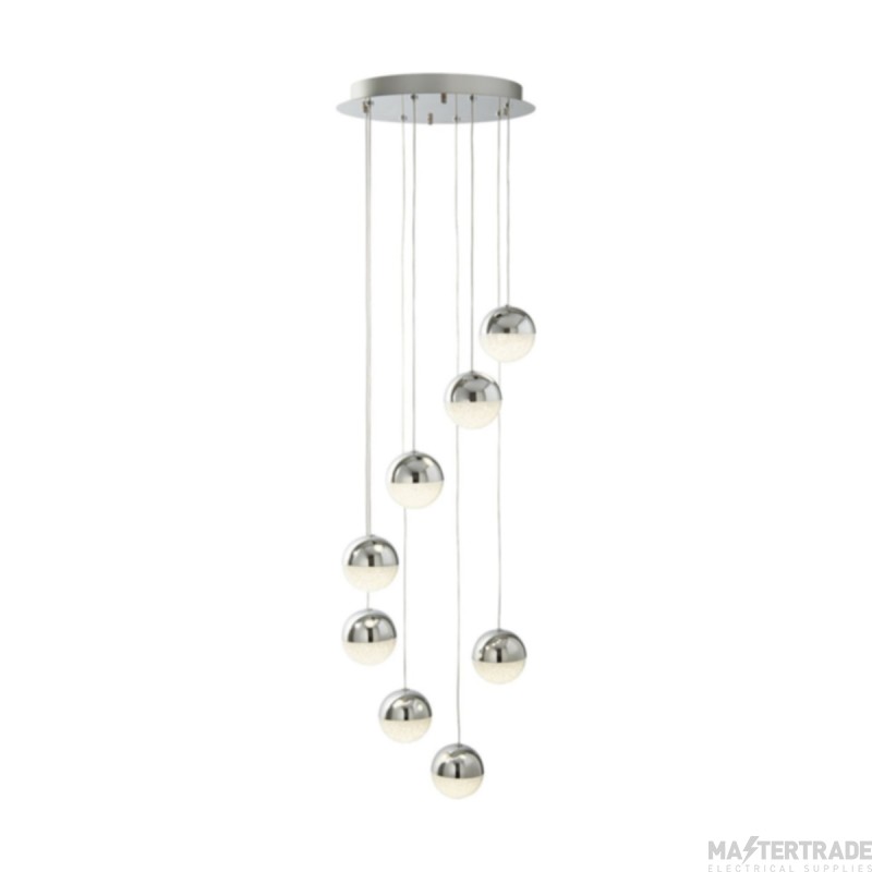Searchlight Marbles Eight Light Cluster Ceiling Pendant In Chrome With Crushed Ice Glass