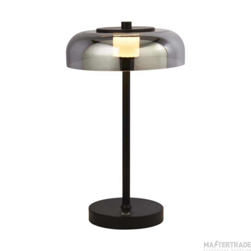 Searchlight Frisbee 1lt Led Table Lamp, Matt Black With Smoked Glass