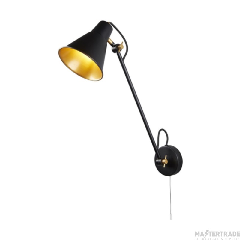 Searchlight One Light Adjustable Wall In Black And Gold Height: 550mm