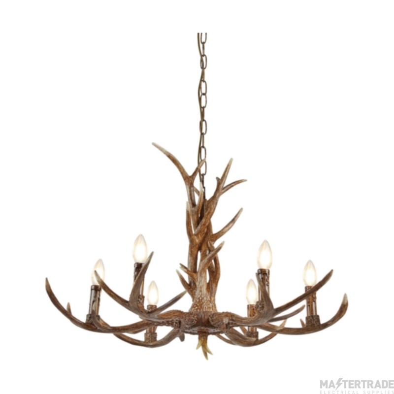 Searchlight Stag 6Lt Antler Pendant, Brown