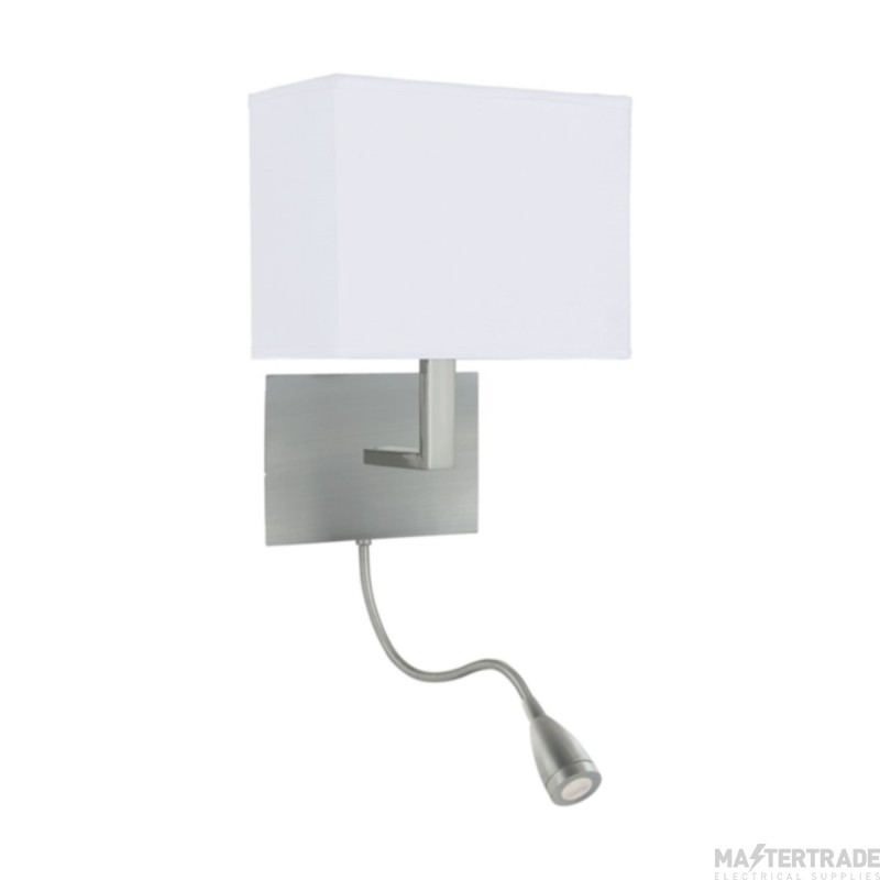 Searchlight Silver Wall Light with LED Reading Lamp and Shade