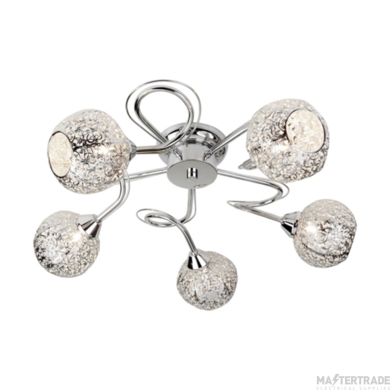 Searchlight Souk Five Light Semi Flush Ceiling In Chrome With Fretwork Shades