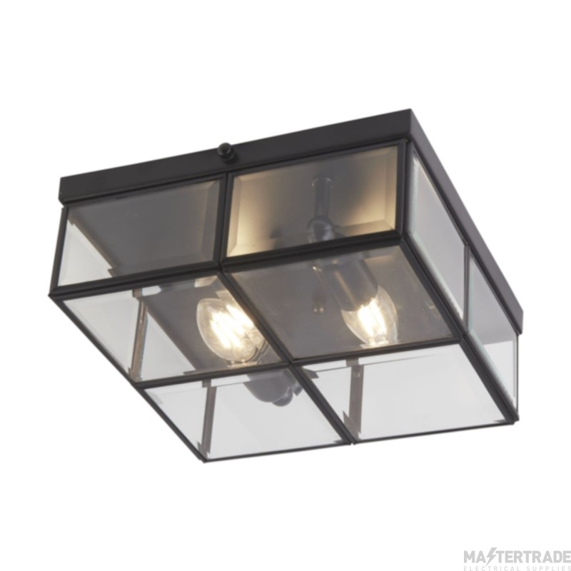 Searchlight Flush Ceiling Light In Black With Bevelled Glass