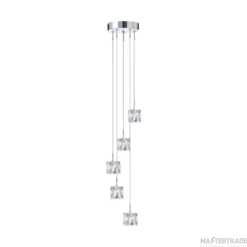 Searchlight Ice Cube Five Light LED Cluster Ceiling In Chrome With Clear Glass