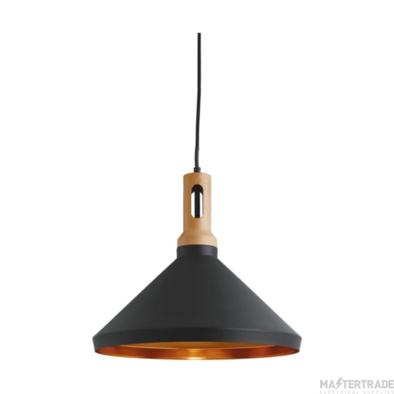 Searchlight Pendants 1 Light Ceiling Pendant In Black Metal/Wood With Gold Inner