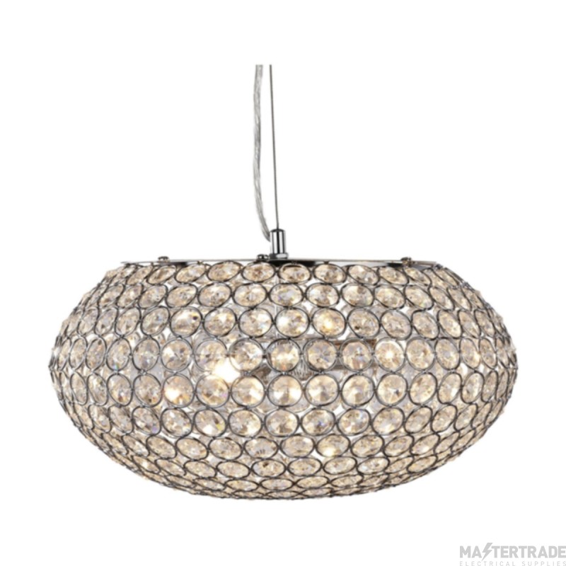 Searchlight Chantilly 3 Light Oval Ceiling Pendant In Chrome With Crystal Buttons