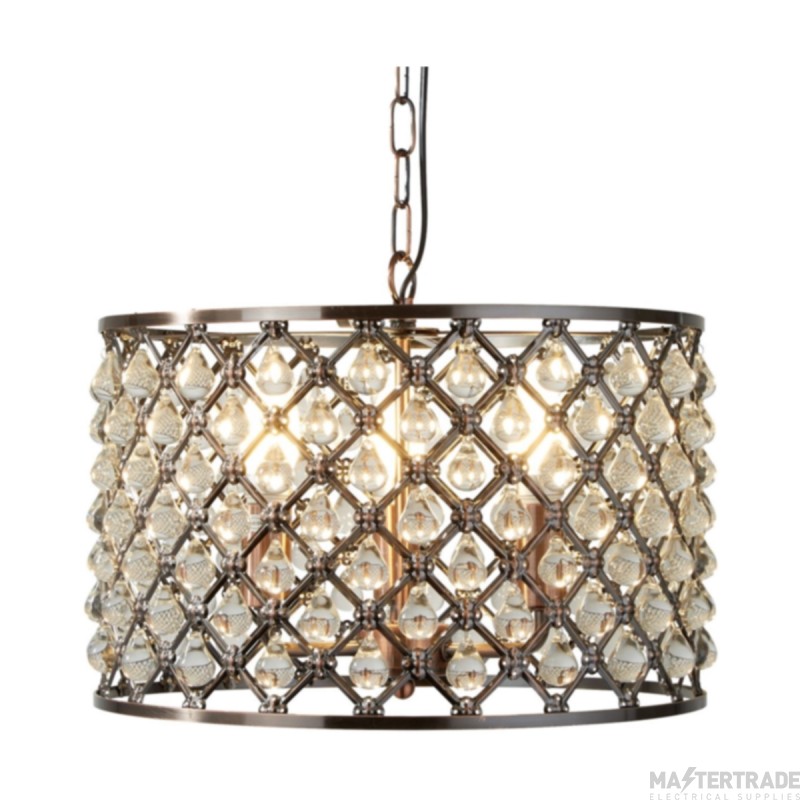 Searchlight Marquise Three Light Ceiling Pendant In Antique Copper And Crystal: Width:380mm