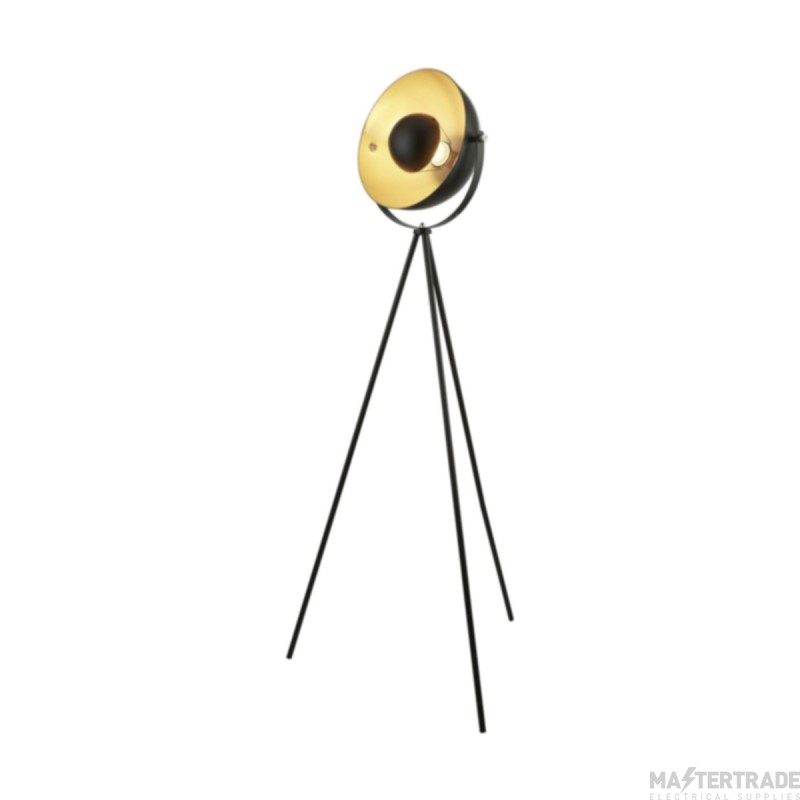 Searchlight Blink 1Lt Tripod Floor Lamp, Matt Black With Gold Shade Interior