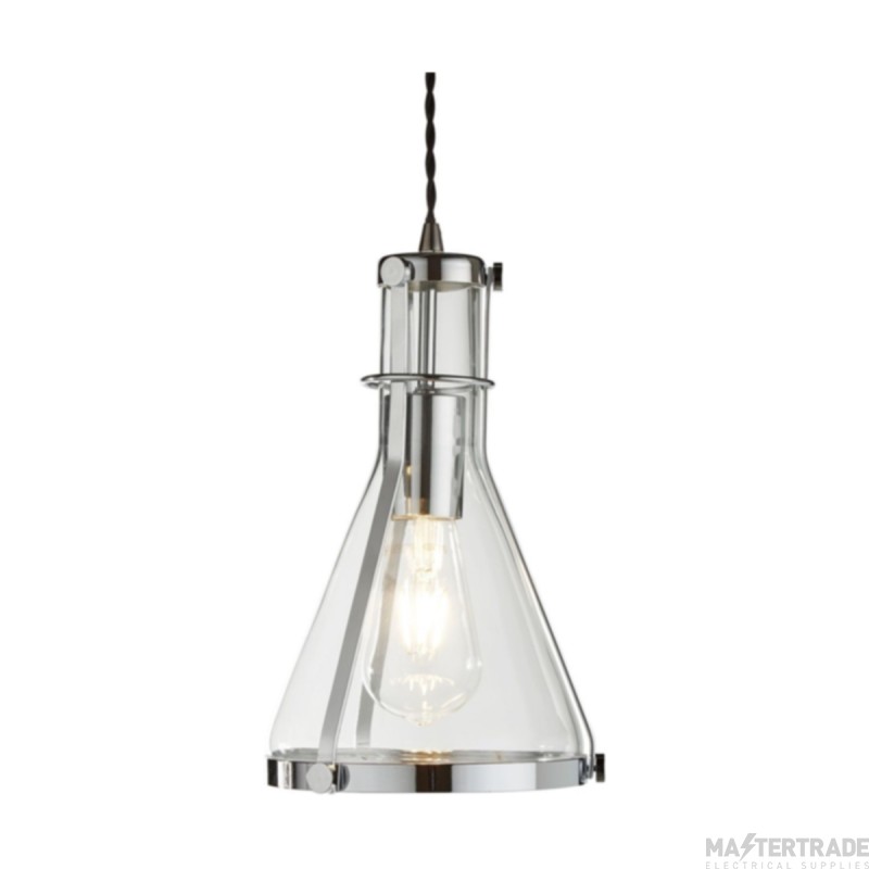 Searchlight Roxbury One Light Triangular Ceiling Pendant In Chrome And Clear Glass