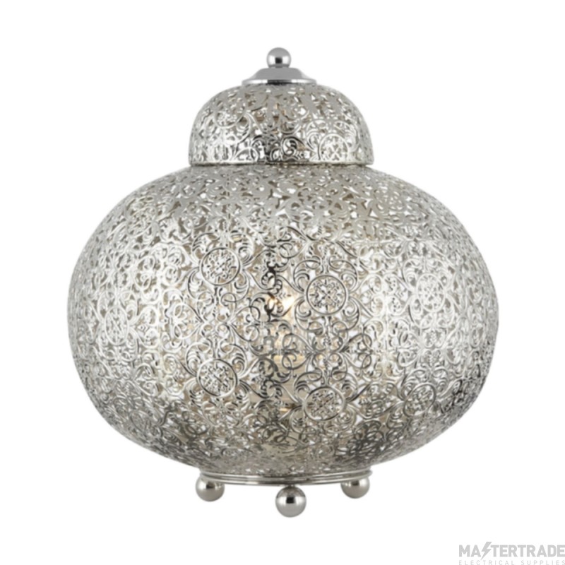 Searchlight Moroccan 1 Light Table Lamp In Shiny Nickel With Patterned Finish