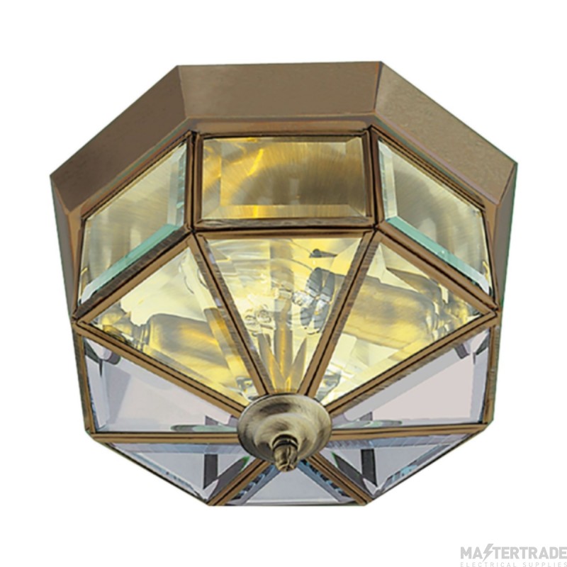 Searchlight Flush Ceiling Light In Antique Brass With Bevelled Glass