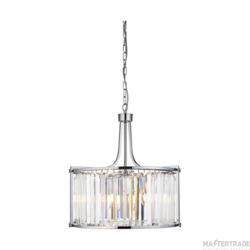 Searchlight Victoria 5 Light Ceiling Pendant In Chrome And Crystal Glass Dia: 490mm