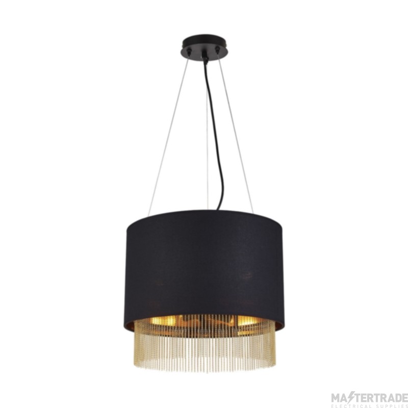 Searchlight Fringe Round Ceiling Pendant Light In Black And Gold