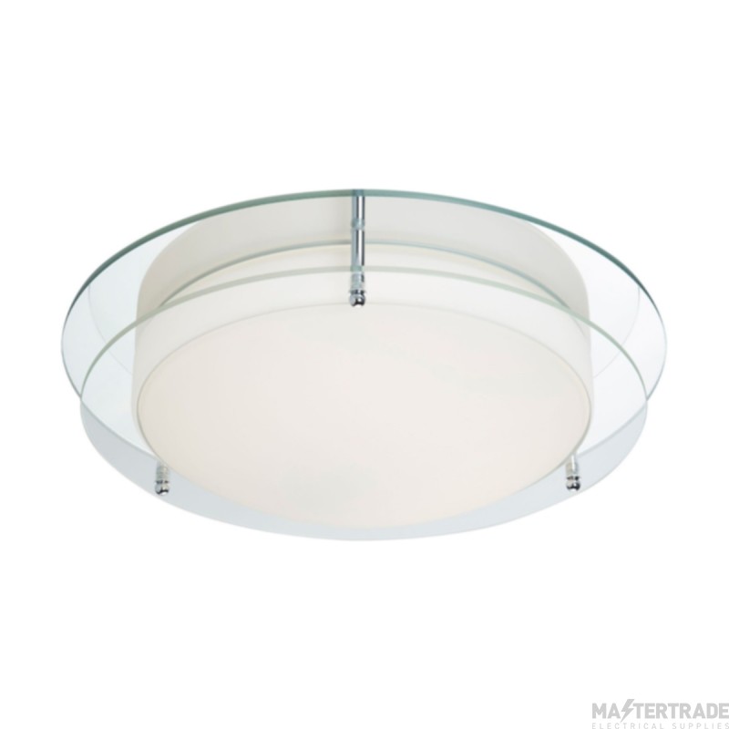 Searchlight Flush Ceiling Light In Chrome With Glass Edging