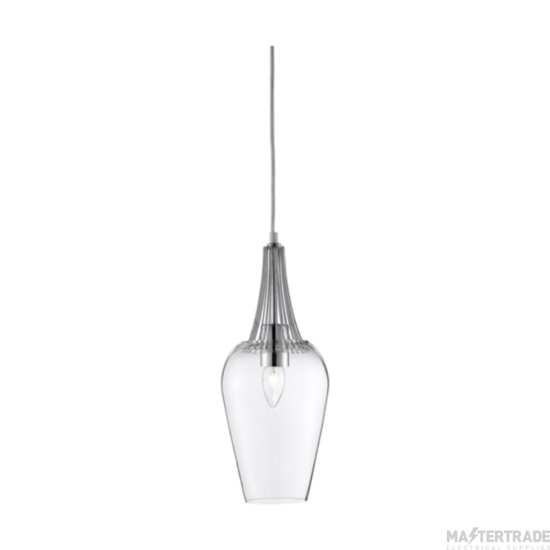 Searchlight Whisk 1 Light Ceiling Pendant In Chrome With Opal Glass