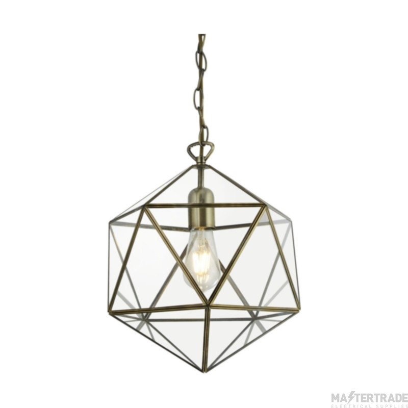 Searchlight Lantern 1 Light Hexagon Ceiling Pendant In Antique Brass