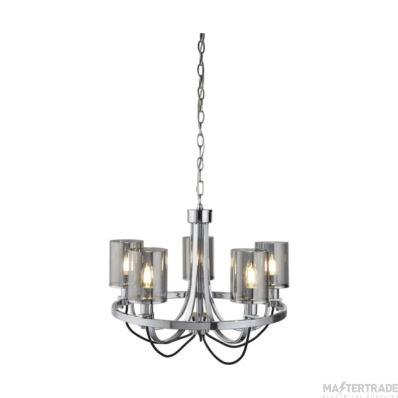Searchlight Catalina Five Light Ceiling Pendant In Chrome with Smokey Glass