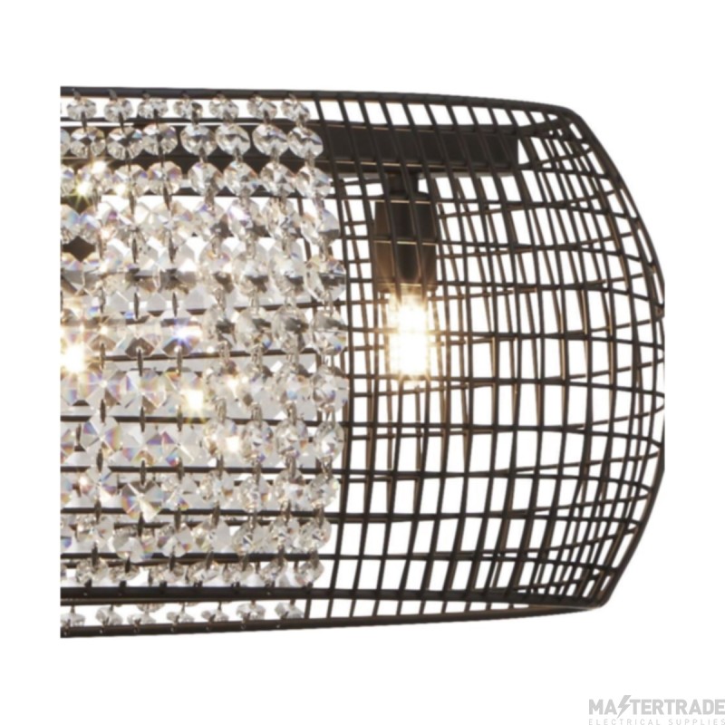 Searchlight Cage 5Lt Black Oval Pendant With Crystal Glass Panels