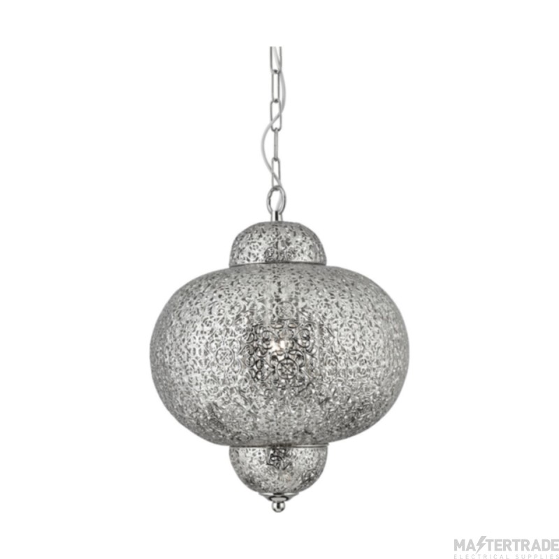 Searchlight Moroccan 1 Light Ceiling Pendant In Shiny Nickel With Patterned Finish