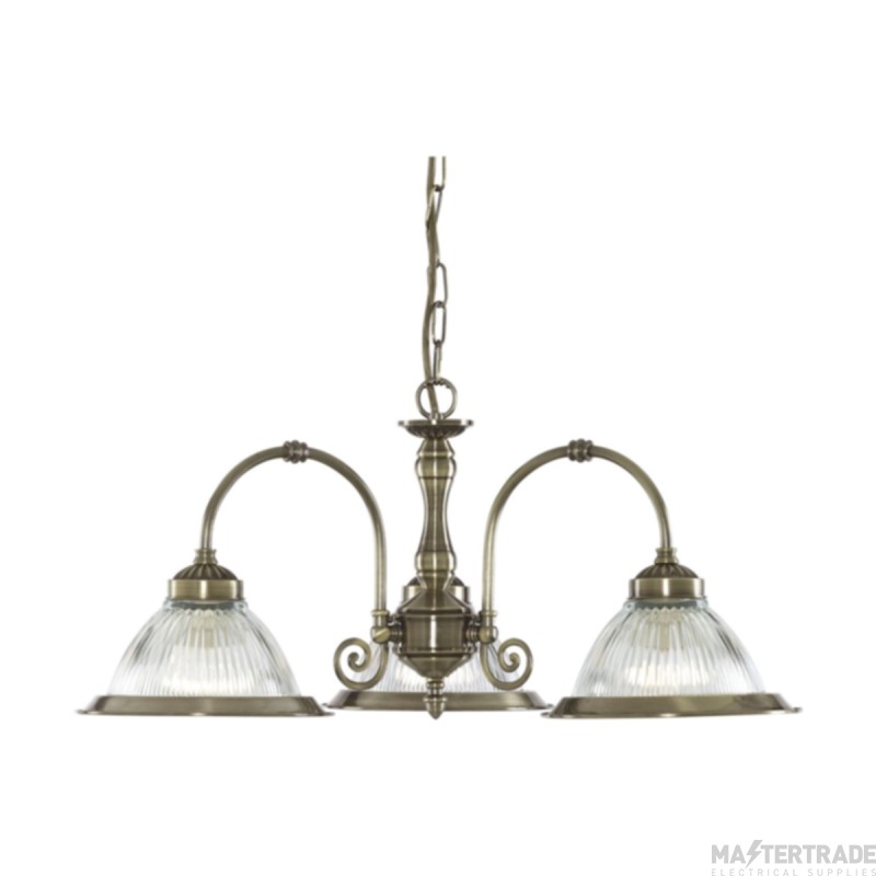 Searchlight American Diner 3 Light Ceiling Pendant In Antique Brass