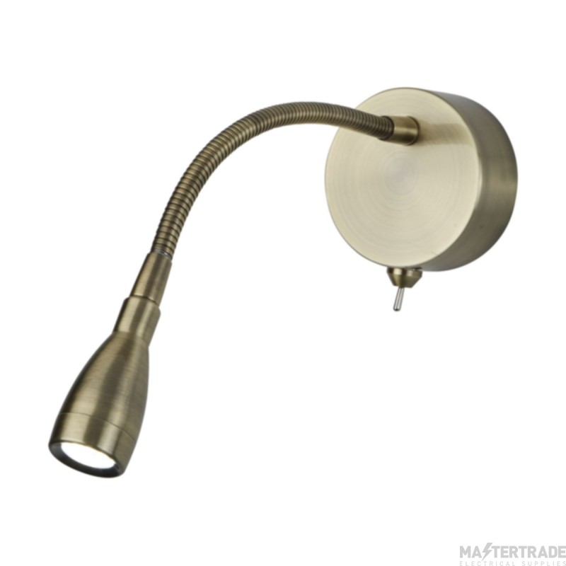 Searchlight One Light LED Wall With Bendy Arm In Antique Brass Height: 290mm