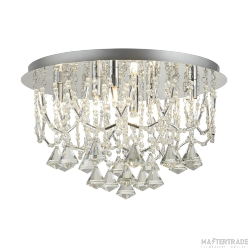 Searchlight Mela Six Light Semi Flush Ceiling In Chrome With Crystal Glass Droplets
