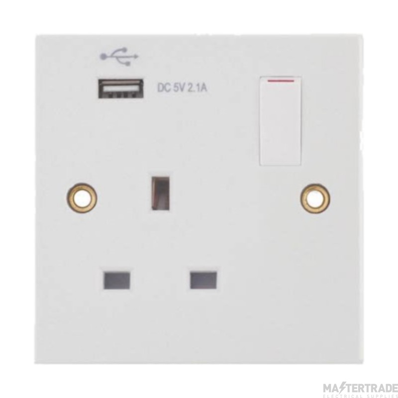 Selectric Socket 1 Gang c/w USB Outlets 2A 13A White