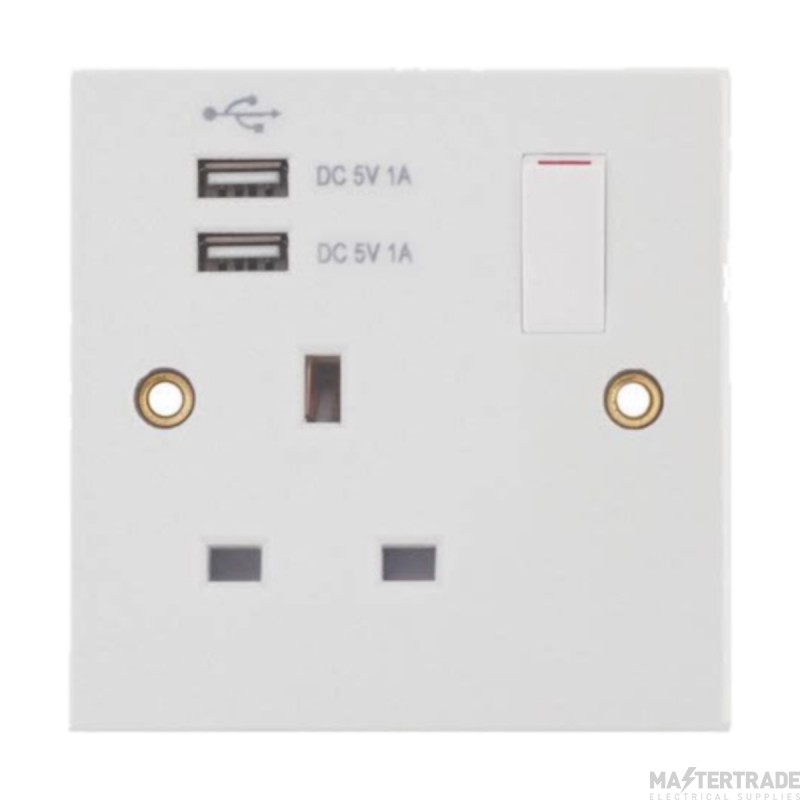 Selectric Socket 1 Gang c/w 2 USB Outlets 1A/1A 13A White