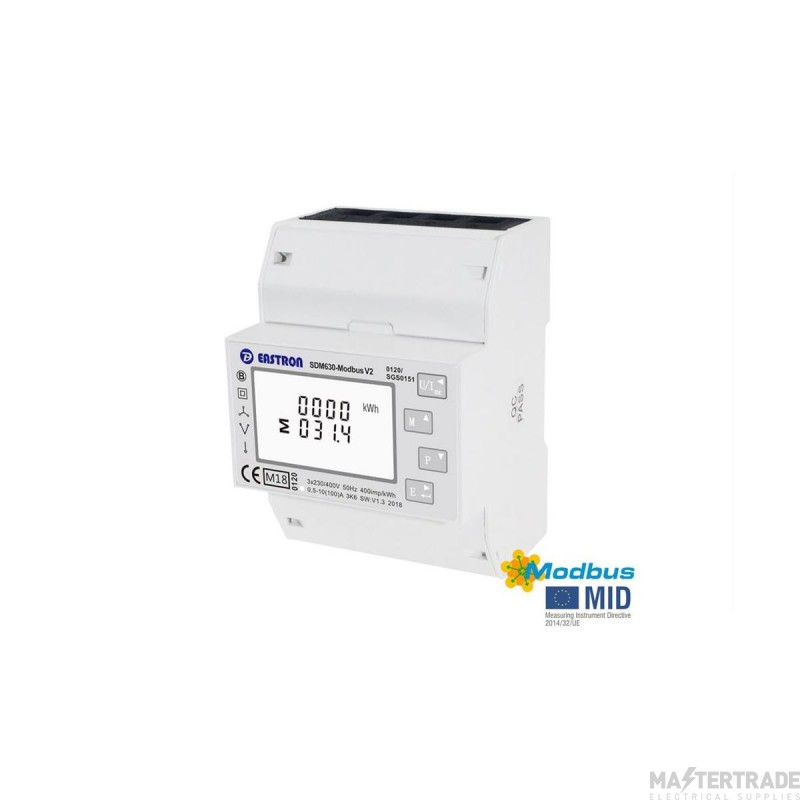 Three Phase DIN Rail kWH Meter, MID approved, Direct Connected, Modbus, Multifunction