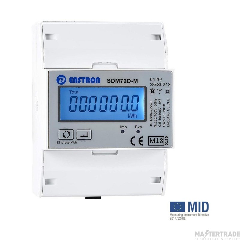 Single/Three Phase DIN Rail Digital kWH Meter, MID approved, MBUS, Direct Connected, Pulsed Output