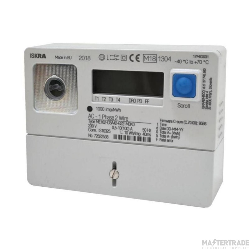 Iskra ME162 Single Phase 100A Meter, MID approved, Direct Connected, Pulse