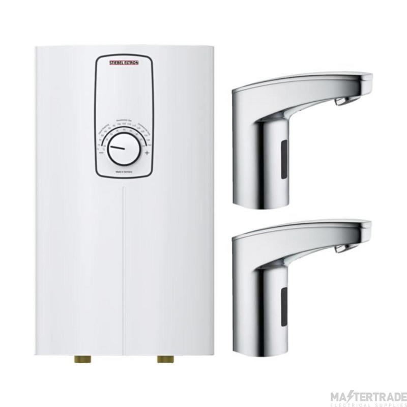 Stiebel Eltron DCE-S 10/12 Compact Instantaneous Water Heater c/w 2x WSH20 Sensor Taps White