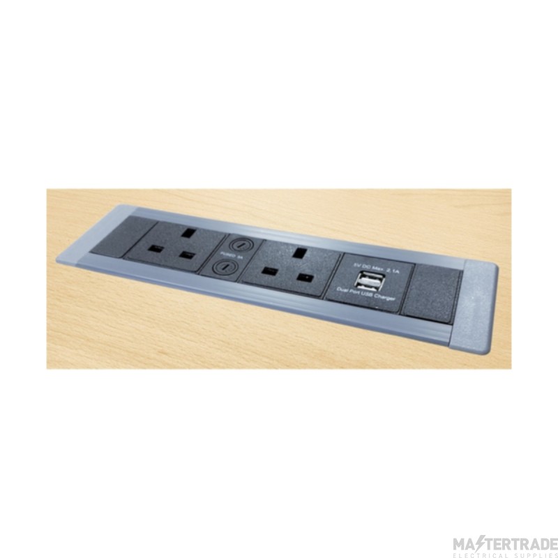 Tass 4 Power 4 USB Flush Mounted Desk Power Unit Dark Grey/Black