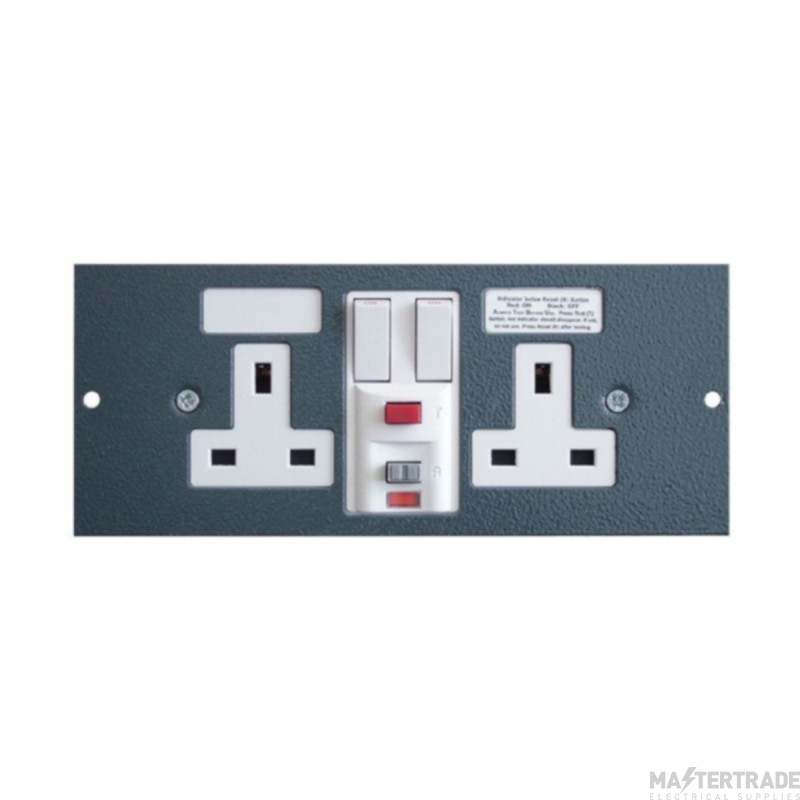 Tass Socket Switched 2 Gang RCD Protected 13A 185x76mm Dark Grey Galvanised Steel