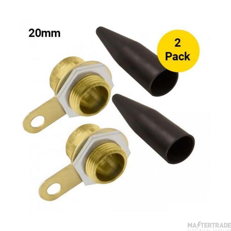 Unicrimp 20mm S Brass Cable Gland BW LSF c/w Locknut Shroud & Earthtag Pack=2