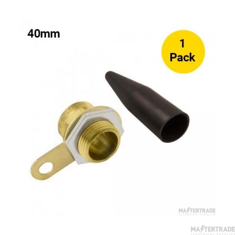 Unicrimp 40mm Brass Cable Gland BW c/w Locknut Shroud & Earthtag Pack=1