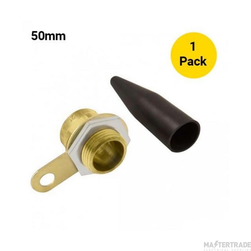 Unicrimp 50mm Brass Cable Gland BW c/w Locknut Shroud & Earthtag Pack=1