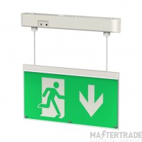BLE 4W Emergency LED Hanging Exit Sign 3hrM White IP20 c/w Arrow Down Legend