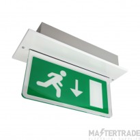 LED Fully Recessed Exit Sign 3 Hour Maintained White Supplied with Down Arrow Legend
