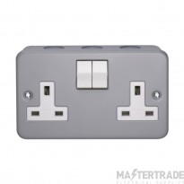 Crabtree Capital 2 Gang SP 13A Switched Socket Birch Grey Metalclad