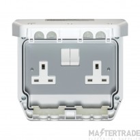 Crabtree Weatherseal 2 Gang DP 13A Switched Socket IP56 Grey c/w Twin Earth Terminals