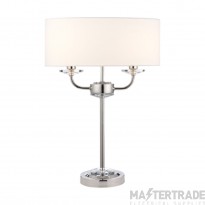 Endon Nixon 2 Light Table Lamp In Nickel With Crystal Glass And Vintage White Faux Silk Shade