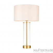 Endon Lessina Touch Table Lamp In Glass And Brushed Gold With Vintage White Faux Silk Shade