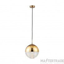 Endon Paloma 1 Light Ceiling Pendant In Gold Effect And Clear Ribbed Glass