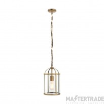 Endon Lambeth 1 Light Ceiling Pendant In Antique Brass And Clear Glass