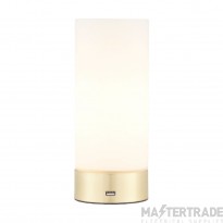 Endon Dara One Light USB Table Lamp In Brushed Brass And Matt Opal Duplex Glass